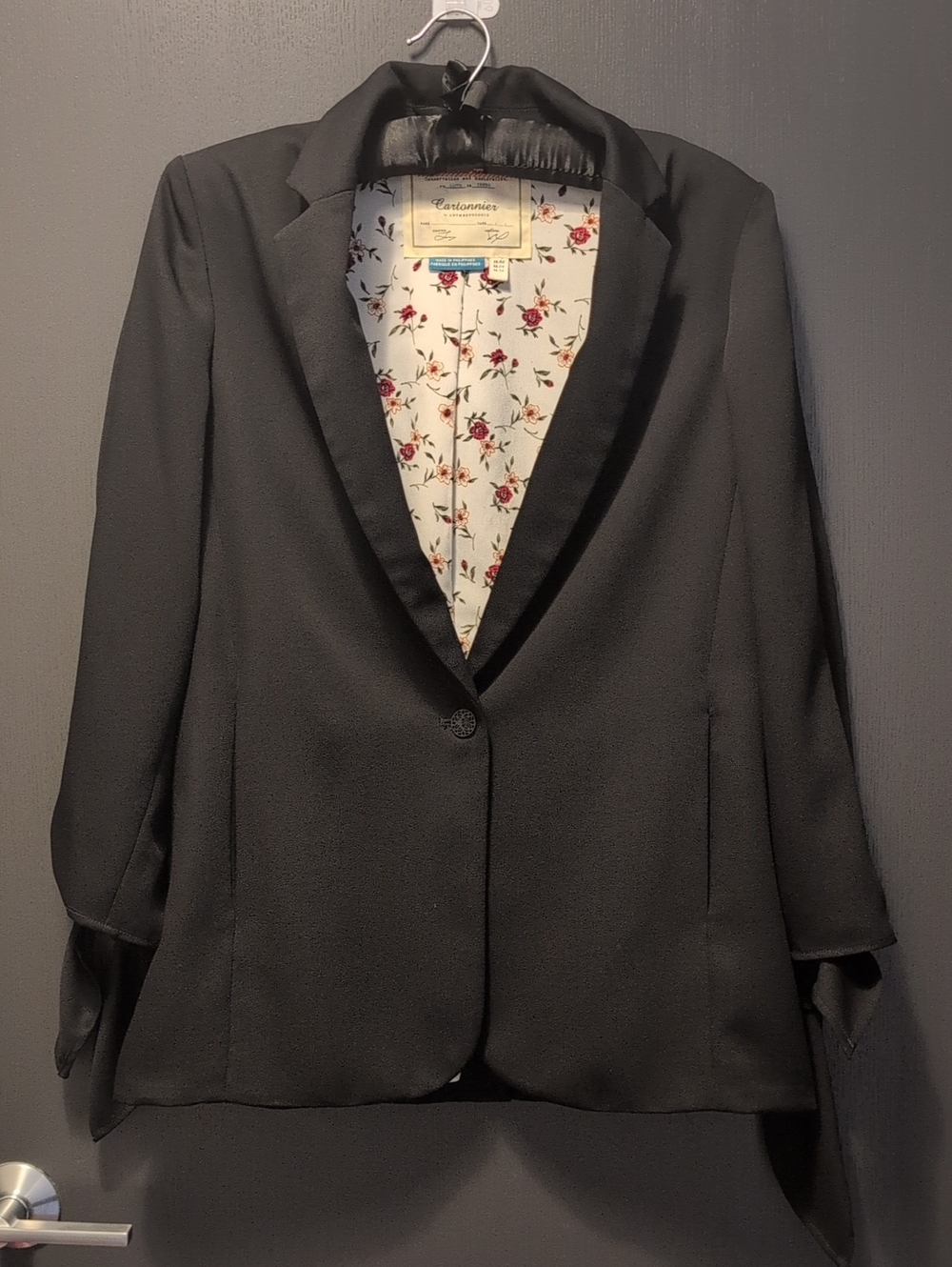 Cartonnier Black Tailored Blazer - Floral Lined Women's Jacket